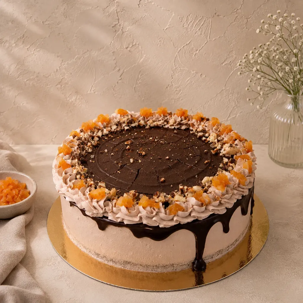 Tarta Chocolate y Naranja (8-10 personas, Con lactosa, Con azucar, Con gluten)