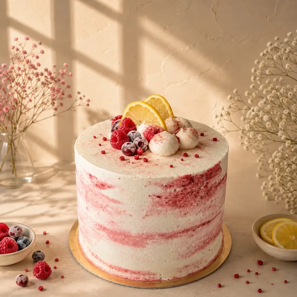 Tarta de Limón y frutos rojos (8-10 personas, Con lactosa, Con azucar, Con gluten)