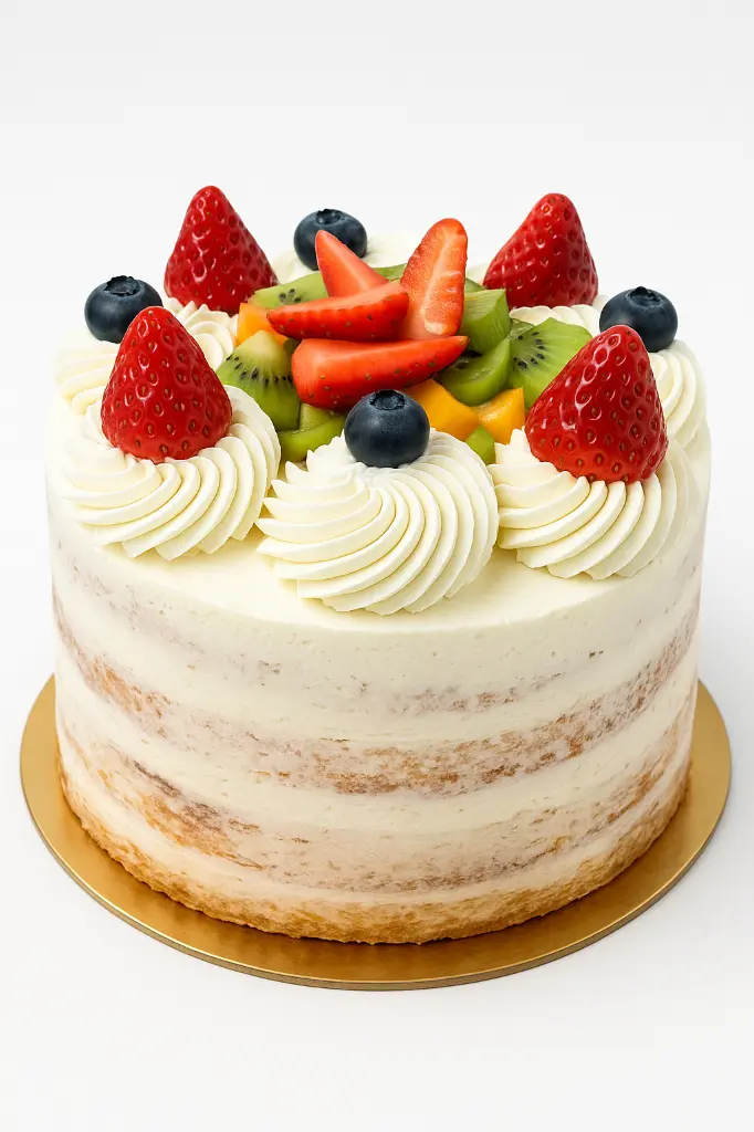 Tarta de frutas y nata  (8-10 personas, Con lactosa, Con azucar, Con gluten)
